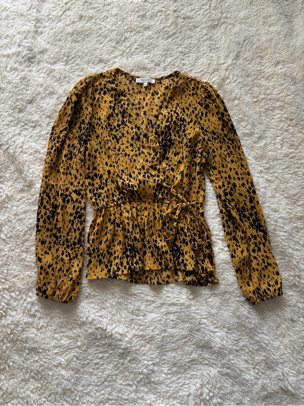 Tie-Waist Wrap Blouse in Mustard Spot